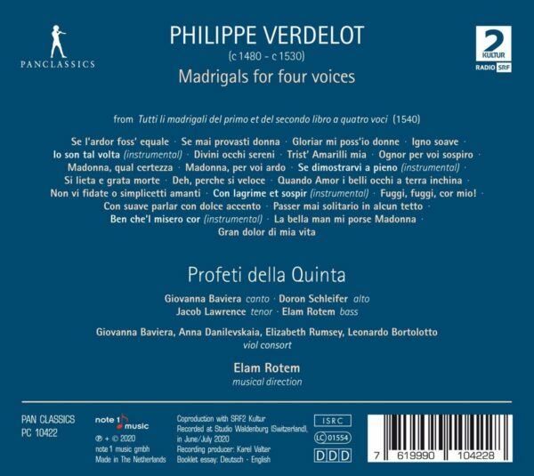 Philippe Verdelot: Madrigals For Four Voices - Profeti Della Quinta