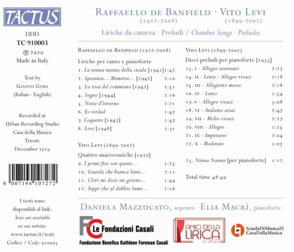 Raffaello De Banfield / Vito Levi: Liriche Da Camera, Preludi - Daniela Mazzucato