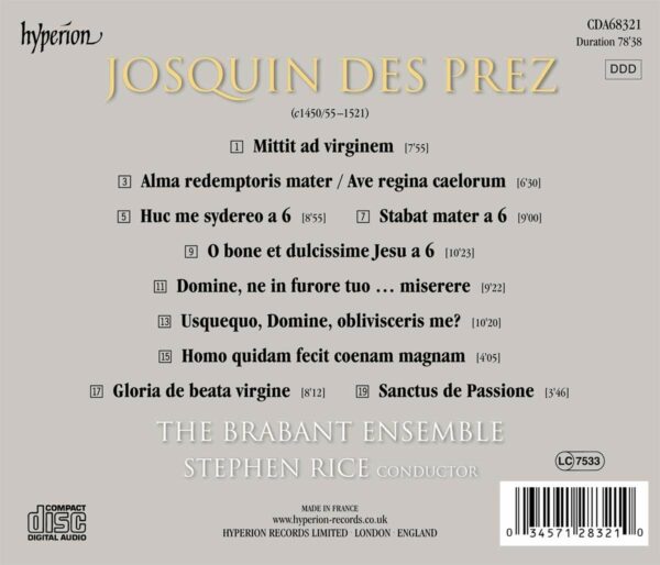 Josquin Desprez: Motets & Mass Movements - The Brabant Ensemble