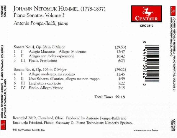 Hummel: Piano Sonatas, Vol. 3 - Antonio Pompa-Baldi