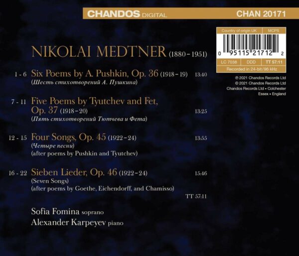 Nicolai Medtner: Songs - Sofia Fomina Alexander Karpeyev