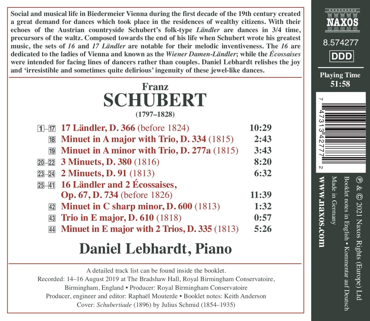Franz Schubert: Ländler, Minuets & Écossaises - Daniel Lebhardt