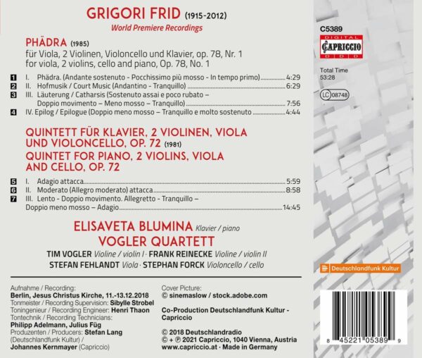 Grigori Samuilowitsch Frid: Phadra, Piano Quintet Op. 72 - Vogler Quartett