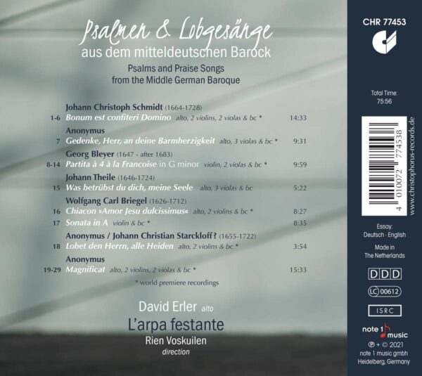 Psalmen & Lobgesange  Aus Dem Mitteldeutschen Barock - David Erler