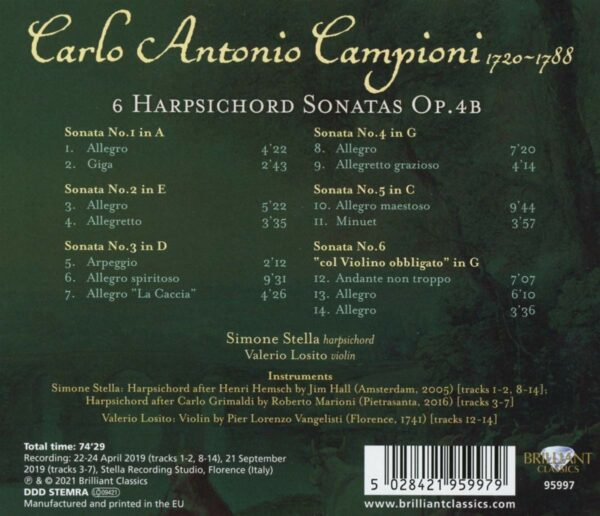 Carlo Antonio Campioni: 6 Harpsichord Sonatas Op.4B - Simone Stella
