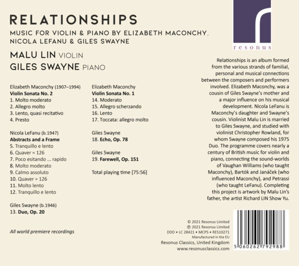 Relationships Music For Violin And - Malu Lin & Giles Swayne