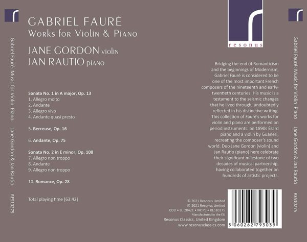 Fauré: Works for Violin & Piano - Jane Gordon