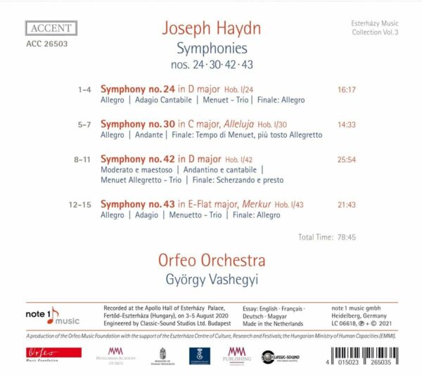 Haydn: Symphonies Nos. 24, 30, 42 & 43 - Orfeo Orchestra