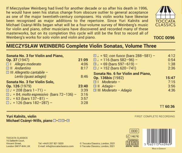 Weinberg: Complete Violin Sonatas Vol. 3 - Yuri Kalnits