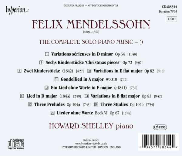 Mendelssohn: The Complete Solo Piano Music Vol.5 - Howard Shelley