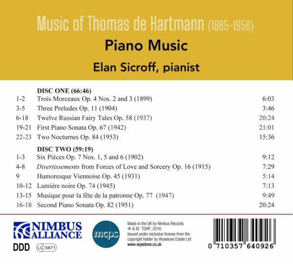 The Piano Music Of Thomas De Hartmann - Elan Sicroff