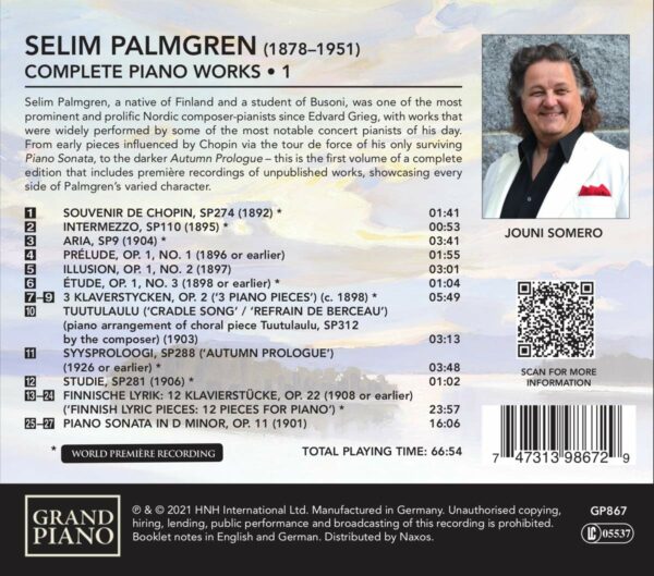Selim Palmgren: Complete Piano Works Vol.1 - Jouni Somero