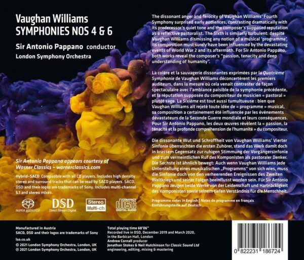 Vaughan Williams: Symphonies Nos. 4 & 6 - Antonio Pappano