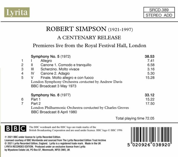 Robert Simpson: Symphonies Nos. 5 & 6 - Andrew Davis