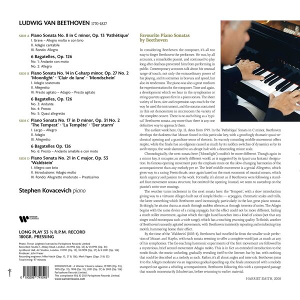 Beethoven: Piano Sonatas Nos. 8, 14, 17 & 21, Bagatellen Op.126 (Vinyl) - Stephen Kovacevich