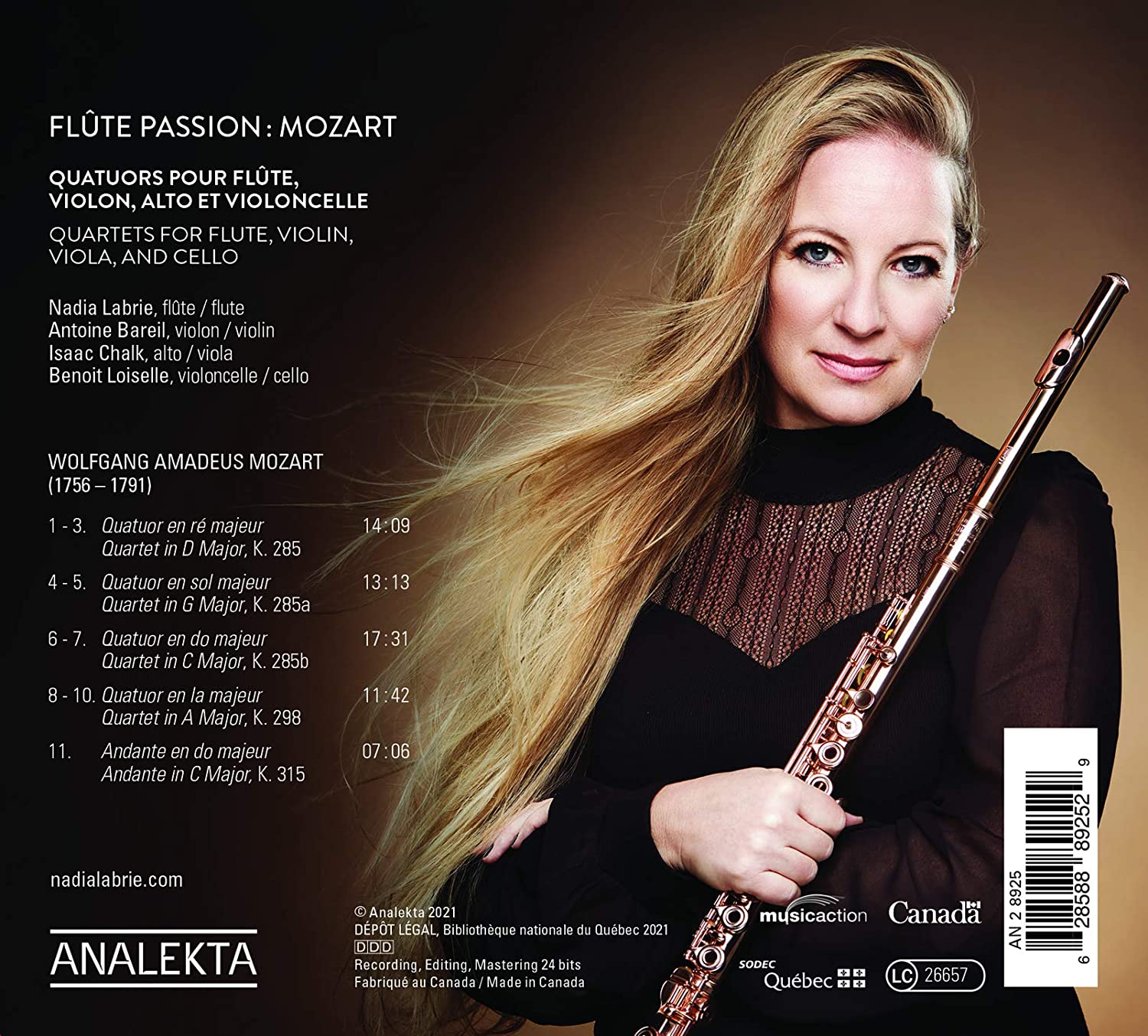 Mozart: Flute Passion: Flute Quartets Nos.1-4 - Nadia Labrie - La Boîte ...