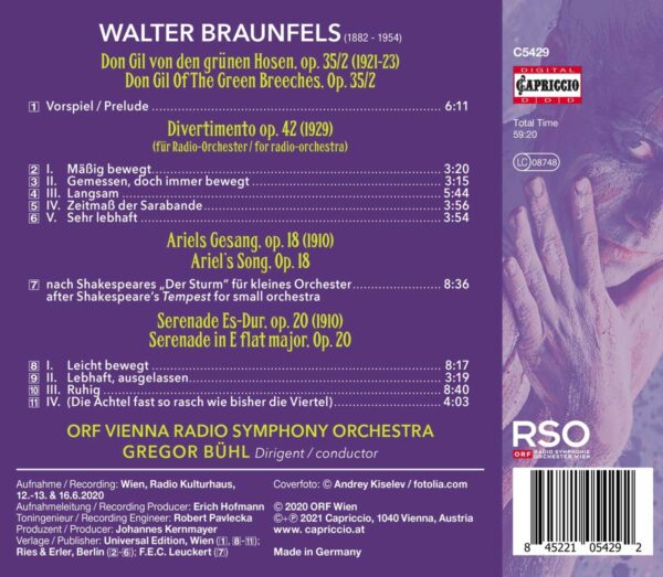 Walter Braunfels: Don Gil,  Prelude Op.35 - Divertimento Op. 42 - Ari - Gregor Bühl