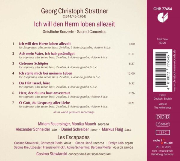 Georg Christoph Strattner: Ich Will Den Herrn Loben Allezeit - Les Escapades
