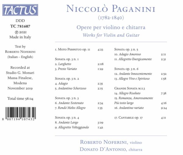 Niccolo Paganini: Opere Per Violino E Chitarra - Roberto Noferini & Donato D'Antonio