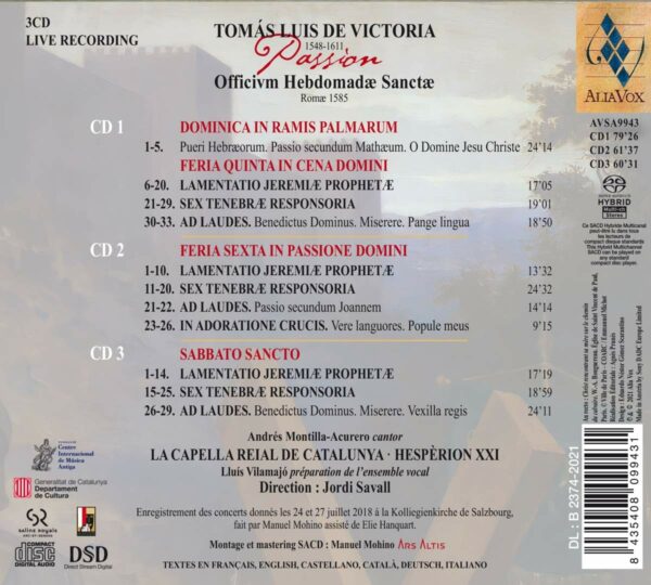 Victoria: Passion, Officium Hebdomadae Sanctae - Jordi Savall