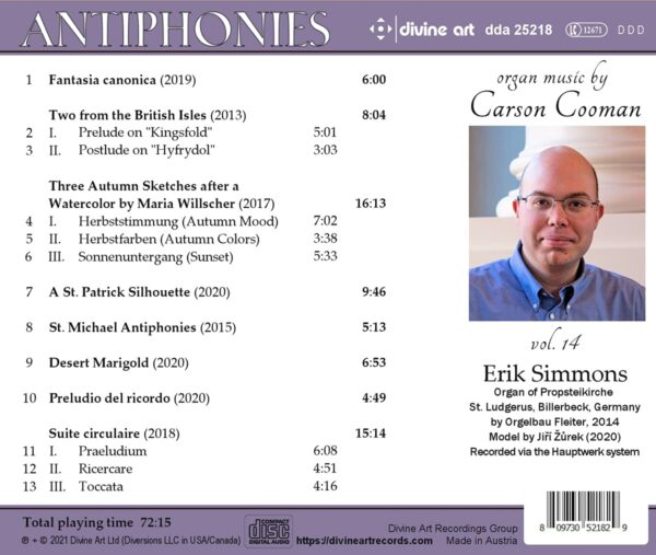 Carson Cooman: Antiphonies, Organ Music Vol. 14 - Erik Simmons