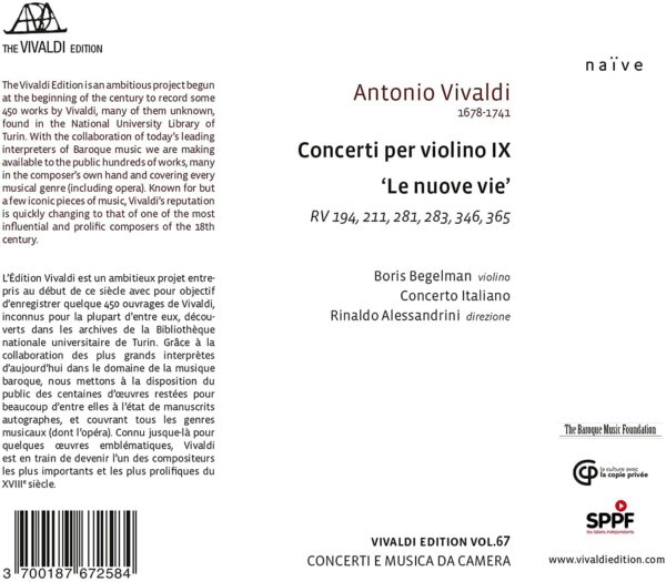 Vivaldi, Antonio: Concerti Per Violino IX, Le Nuove Vie - Concerto Italiano