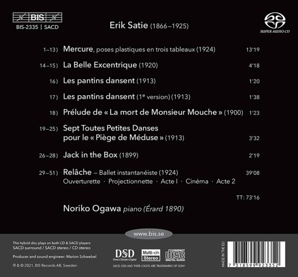 Erik Satie: Relâche & Cinéma, Piano Music Vol. 4 - Noriko Ogawa