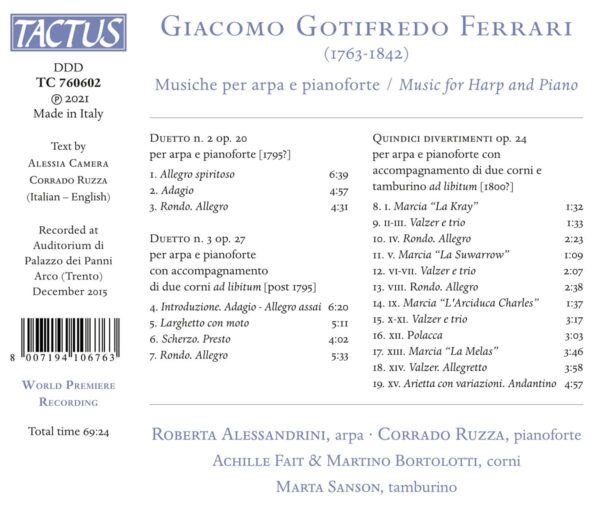 Giacomo Gotifredo Ferrari: Musiche Per Arpa E Pianoforte - Roberta Alessandrini