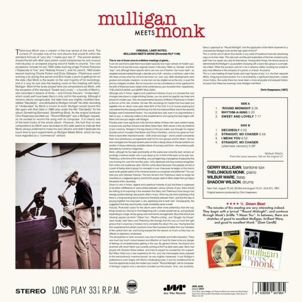 Mulligan Meets Monk (Vinyl) - Gerry Mulligan & Thelonious Monk