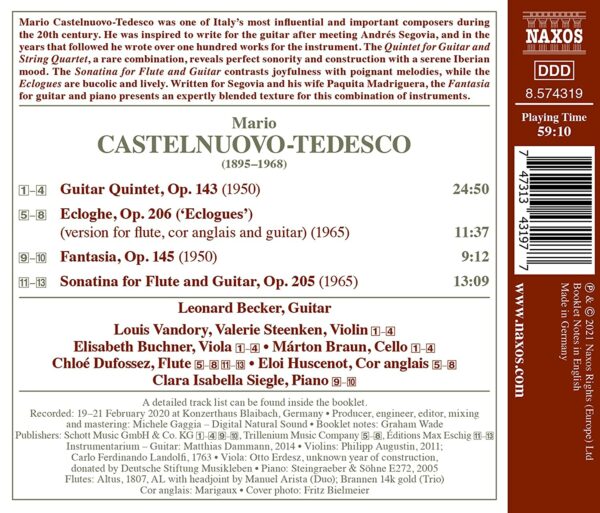 Mario Castelnuovo-Tedesco: Guitar Quintet, Fantasia For Guitar And Piano - Leonard Becker