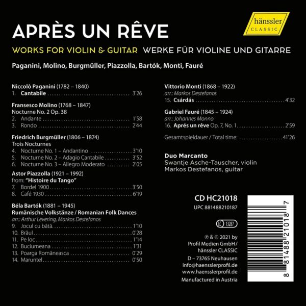 Après Un Rêve: Works For Violin And Guitar - Duo Marcanto