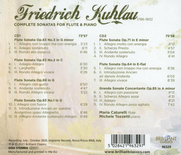 Friedrich Kuhlau: Complete Sonatas For Flute & Piano - Maria Caturelli