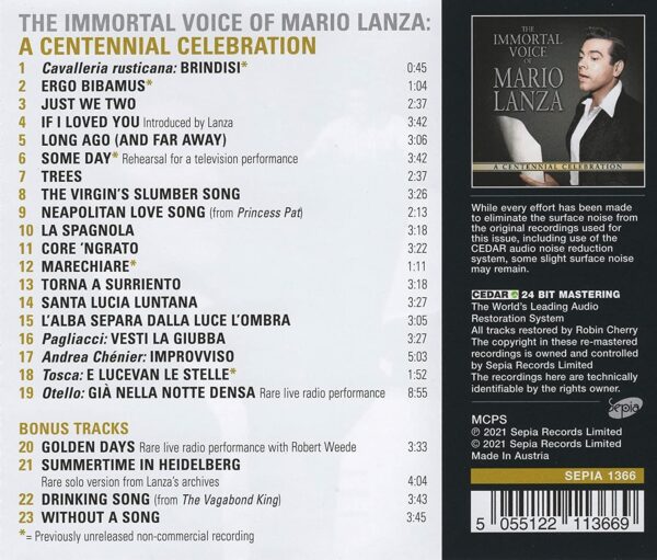 The Immortal Voice Of Mario Lanza: A Centennial Celebration - Mario Lanza