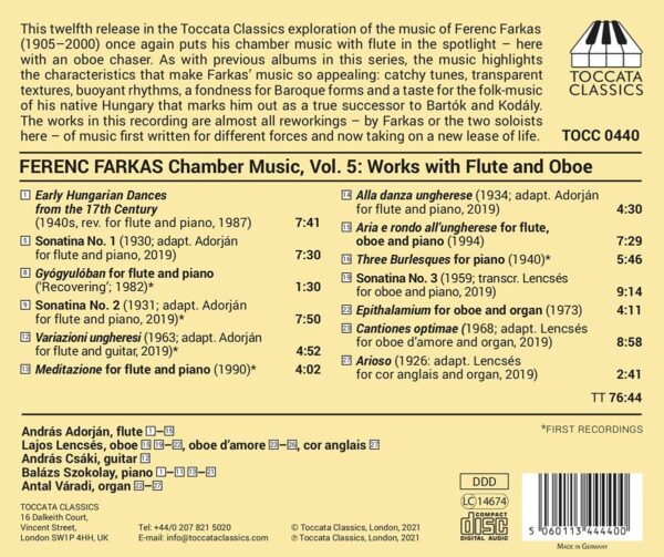 Ferenc Farkas: Chamber Music Vol.5, Works For Flute And Oboe - Andras Adorjan