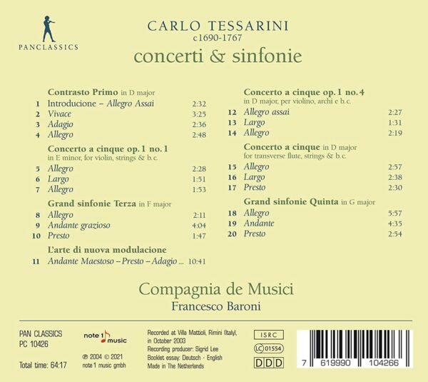 Carlo Tessarini: Concerti & Sinfonie - Compagnia De Musici