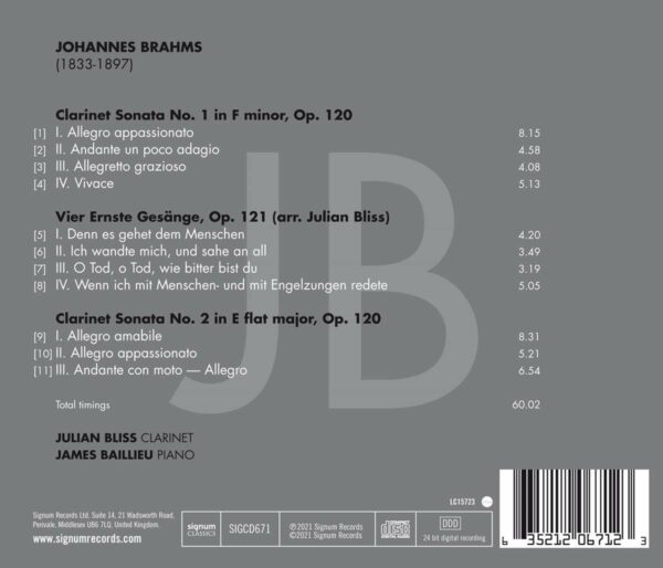 Brahms: Clarinet Sonatas - Julian Bliss