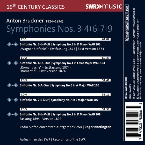 Bruckner: Symphonies No 3, 4, 6, 7 & 9 - Roger Norrington