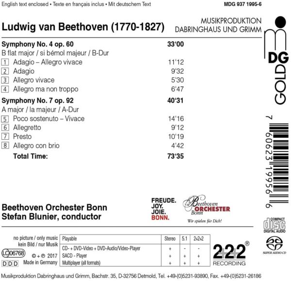 Beethoven: Symphonies Nos. 4 & 7 - Beethoven Orchester Bonn