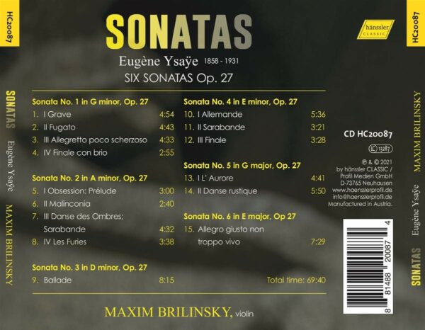 Eugene Ysaye: Six Sonatas Op.27 - Maxim Brilinsky