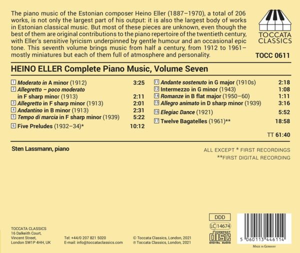 Heino Eller: Complete Piano Music Vol. 7 - Sten Lassmann