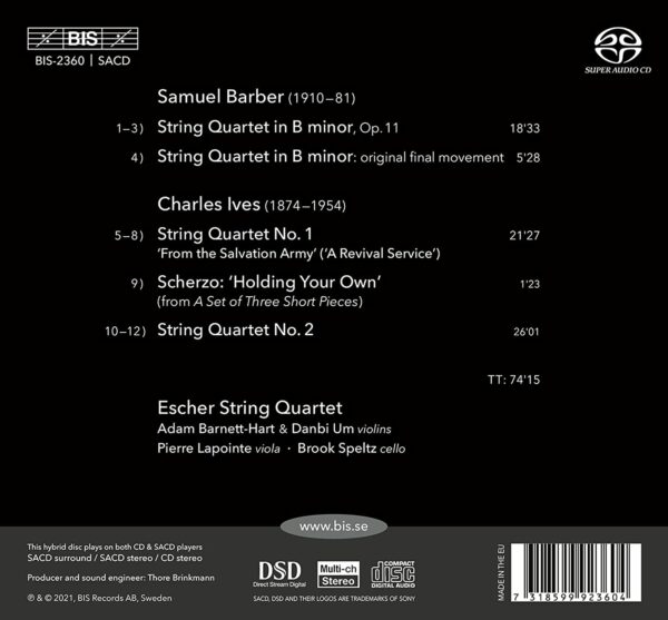 Samuel Barber / Charles Ives: String Quartets - Escher String Quartet