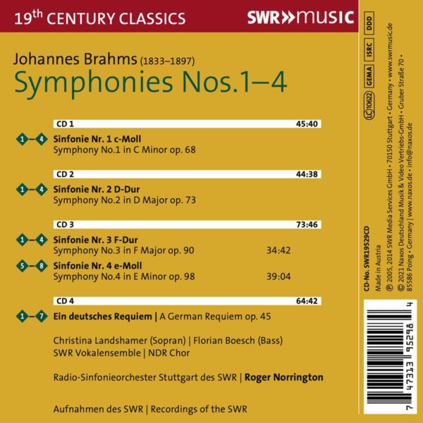 Brahms: Complete Symphonies, A German Requiem - Roger Norrington