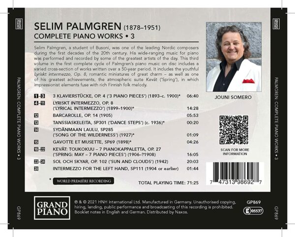 Selim Palmgren: Complete Piano Works Vol.3 - Jouni Somero