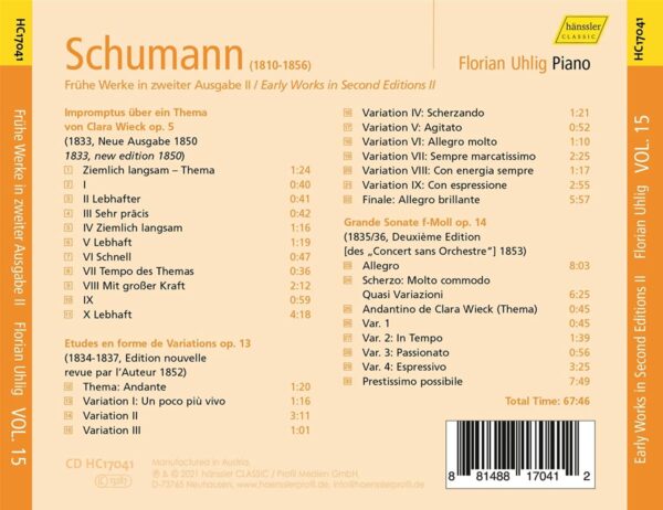 Schumann: Piano Works Vol.15, Early Works In Second Editions - Florian Uhlig