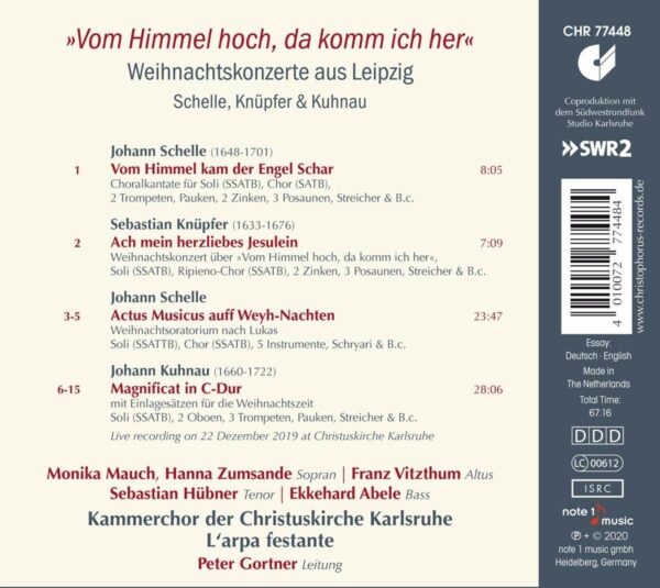 Kuhnau / Schelle / Knupfer: Vom Himmel Hoch, Da Komm Ich Her: Christmas Concertos From Leipzig - L'arpa festante