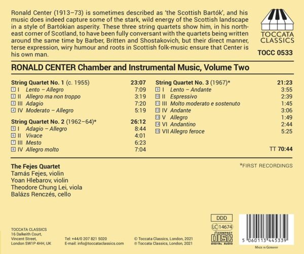 Ronald Center: Chamber And Instrumental Music Vol.2 - Fejes Quartet