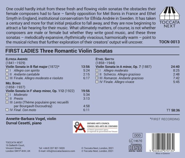 First Ladies: Three Romantic Violin Sonatas - Annette-Barbara Vogel