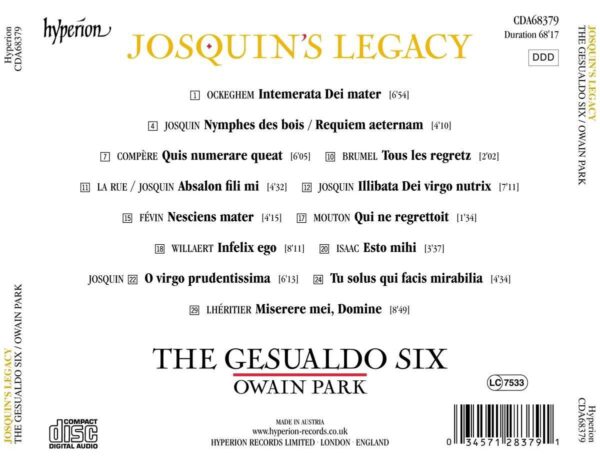 Josquin's Legacy - Gesualdo Six