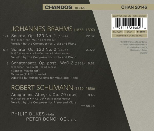 Brahms: Viola Sonatas & Sonatensatz / Schumann: Adagio und Allegro - Philip Dukes