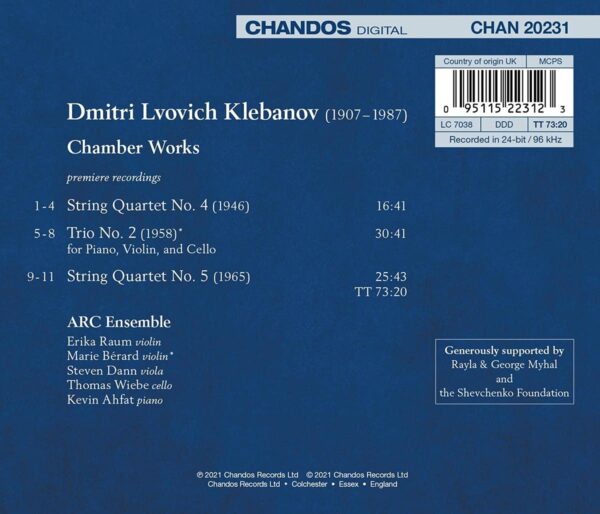 Dmitri Klebanov: Chamber Works - ARC Ensemble